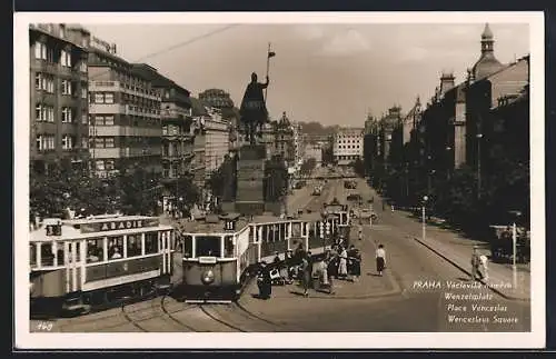 AK Prag, Strassenbahnen am Wenzelsplatz