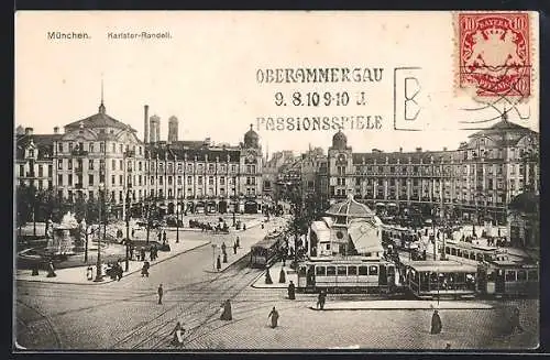 AK München, Strassenbahnen auf dem Karlstor-Rondell