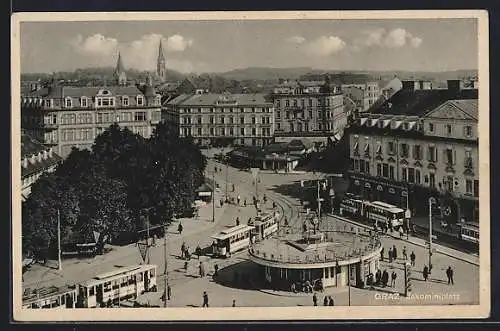 AK Graz, Strassenbahnen auf dem Jakominiplatz