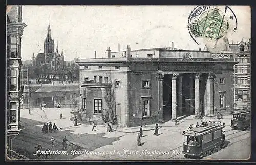 AK Amsterdam, Haarlemmerpoort en Maria Magdalena Kerk, Strassenbahn