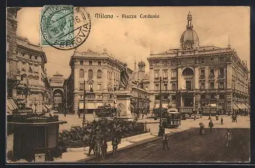 AK Milano, Piazza Cordusio, Strassenbahn