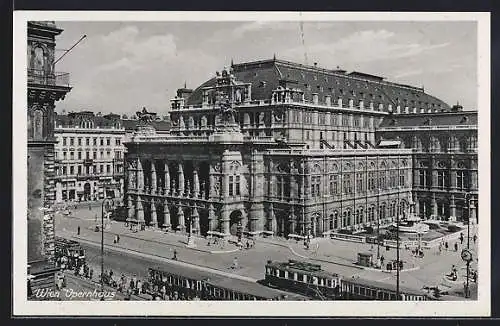 AK Wien, Strassenbahnen vor dem Opernhaus