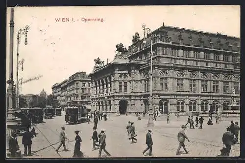 AK Wien, Strassenbahnen auf dem Opernring