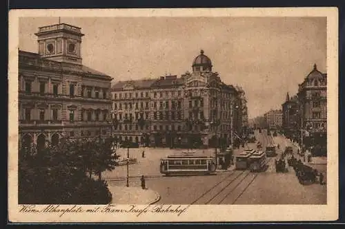 AK Wien IX, Strassenbahn auf dem Althanplatz, Franz Josefs-Bahnhof