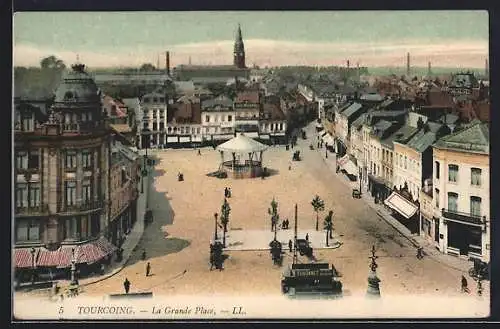 AK Tourcoing, La Grande Place, Strassenbahn