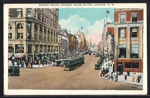 AK Albany, N. Y., North Pearl Street from State, Strassenbahn