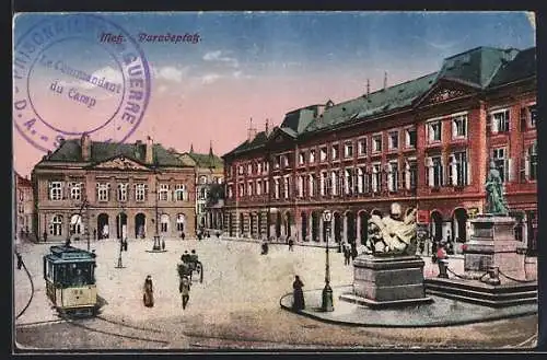 AK Metz, Place d`Armes, le tram, Strassenbahn