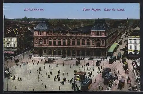 AK Brüssel, Nord Bahnhofsplatz mit Strassenbahn