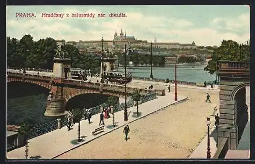 AK Praha, Hradcany z balustrády nár. divadla, Strassenbahnen