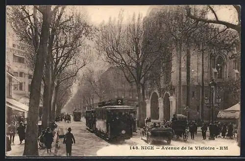 AK Nice, Avenue de la Victoire, Strassenbahn