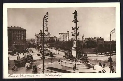 AK Wien, Praterstern mit Nordbahnhof und Strassenbahn