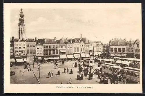 AK Middelburg, Groote Markt mit Strassenbahn