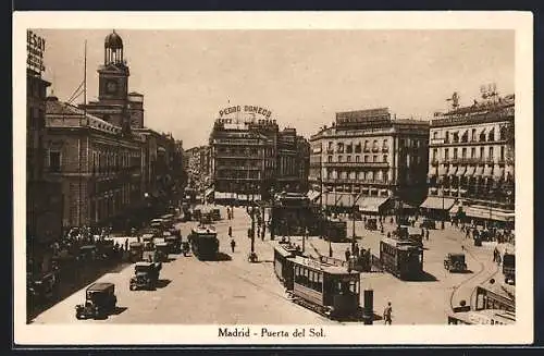 AK Madrid, Puerta del Sol, Strassenbahn