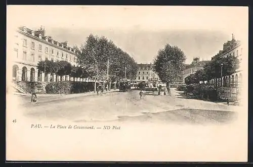 AK Pau, La Place de Grammont, Strassenbahn