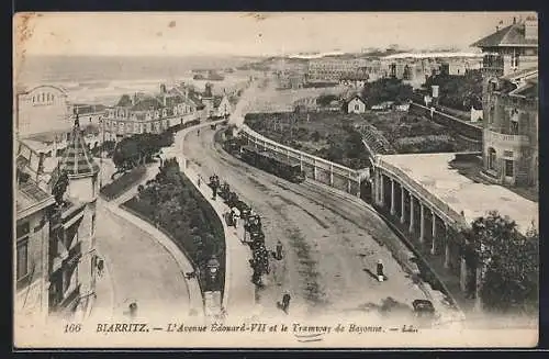 AK Biarritz, L`Avenue Edouard-VII et le Tramway de Bayonne, Strassenbahn