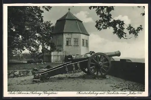 AK Festung Königstein /Sa., Friedrichsburg mit Kanone