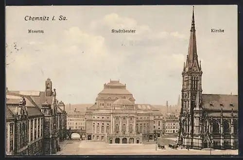 AK Chemnitz i. Sa., Museum, Stadttheater, Kirche