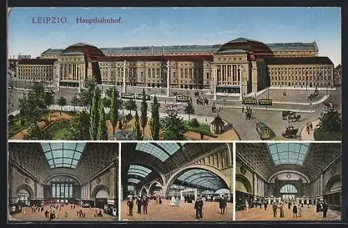 AK Leipzig, Hauptbahnhof, aussen und innen