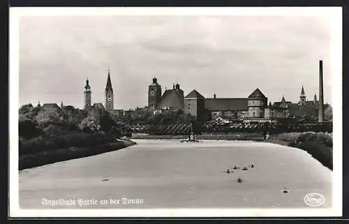 AK Ingolstadt, Partie an der Donau mit Brücke