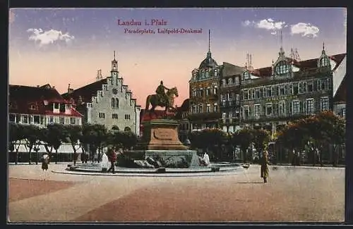 AK Landau /Pfalz, Paradeplatz mit Luitpold-Denkmal und Pfälzer Hof