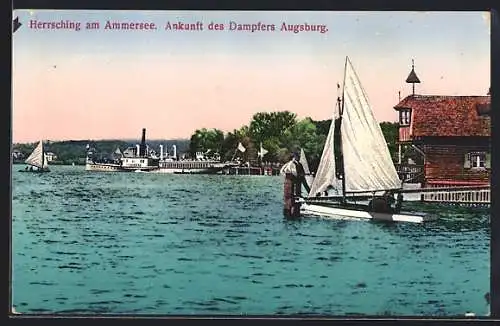 AK Herrsching am Ammersee, Ankunft des Dampfers Augsburg