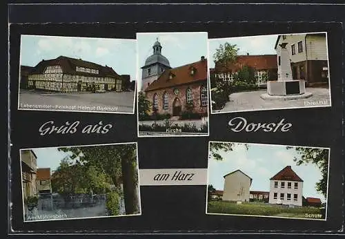 AK Dorste, Lebensmittel-Feinkost Helmut Barkhoff, am Mühlenteich, Kirche, Ehrenmal, Schule