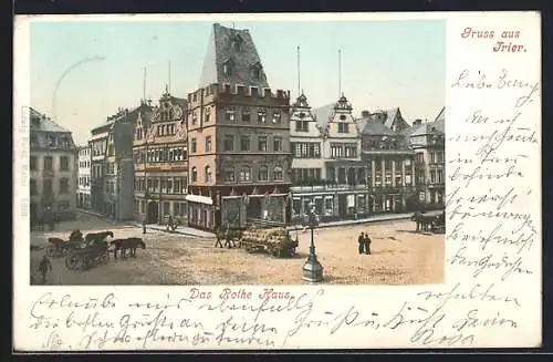 AK Trier, Strassenpartie am Gasthaus Ratsherrenschänke genannt Rotes Haus