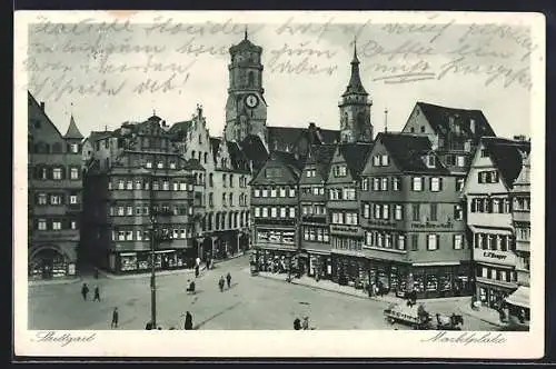 AK Stuttgart, Marktplatz aus der Vogelschau