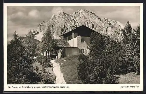 AK Mittenwald, Gasthof St. Anton am Kranzberg gegen Wettersteinspitze