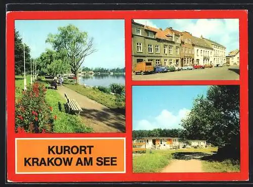 AK Krakow am See, Promenade, Markt und Bungalowsiedlung