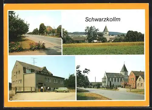 AK Schwarzkollm Kr. Hoyerswerda, Dorfstrasse, Blick vom Kubitzberg, Ferienheim Waldesruh, Dorfaue