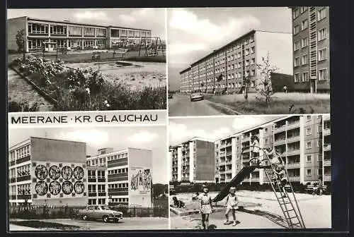 AK Meerane Kr. Glauchau, Vier Ansichten aus dem Neubaugebiet