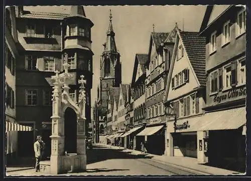 AK Reutlingen, Lindenbrunnen, Wilhelmstrasse, Marienkirche