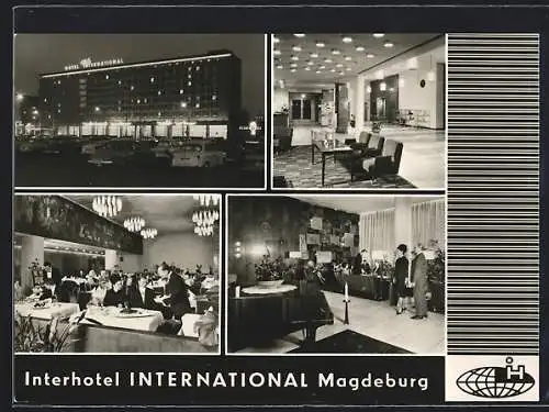 AK Magdeburg, Interhotel International, Aussen- u. Innenansichten