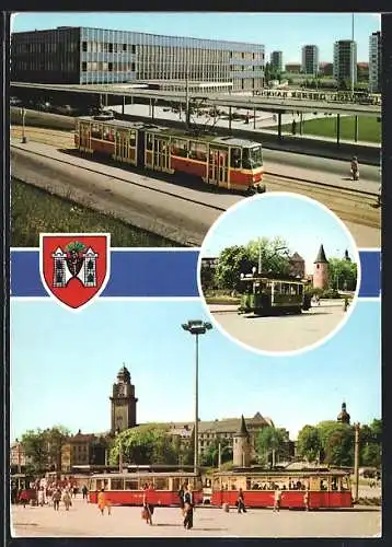 AK Plauen, Am Oberen Bahnhof mit historischer Strassenbahn