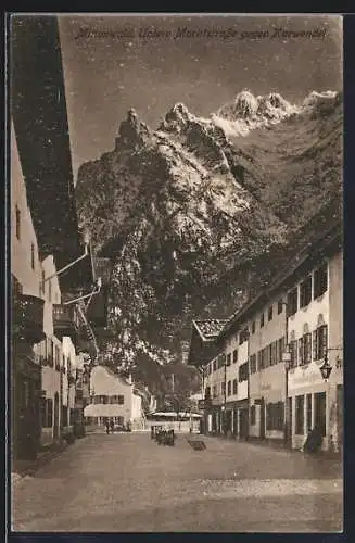 AK Mittenwald, Untere Marktstrasse gegen Karwendel