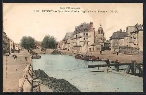 AK Rennes, Quai Saint-Cast et Eglise Saint-Etienne