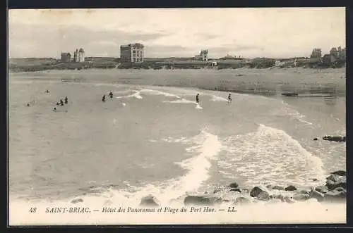 AK Saint-Briac, Hotel des Panoramas et Plage du Port Hue