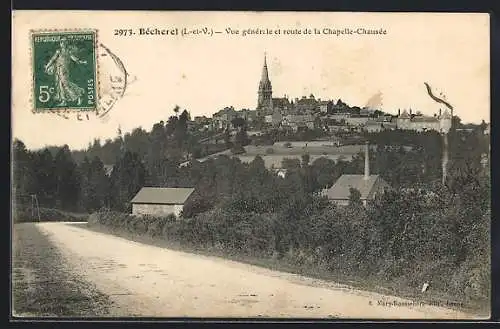 AK Bècherel, Vue gènèrale et route de la Chapelle-Chausèe