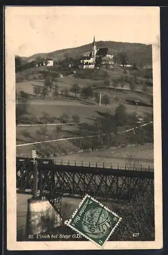 AK St. Ulrich b. Steyr, Blick über die Brücke zum Dorf