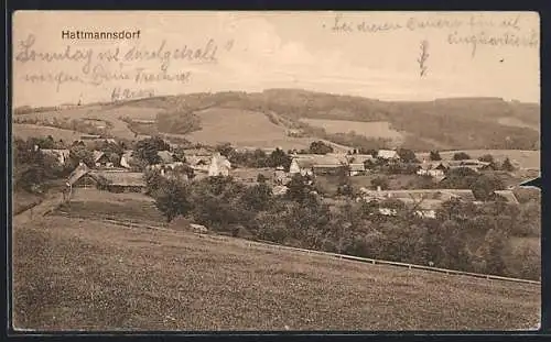 AK Hattmannsdorf, Totalansicht von einen Berg aus