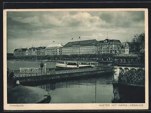 AK Hamburg, Ballindamm, Ansicht an der Alster mit dem Hapag-Gebäude