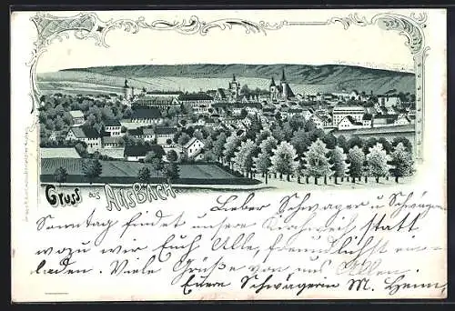 Lithographie Ansbach / Bayern, Teilansicht mit Kirche