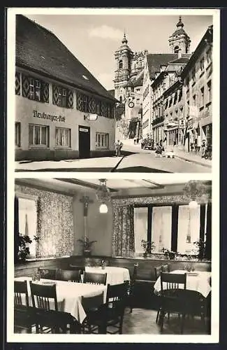 AK Weingarten / Württ., Gasthof Neuburger Hof und Kirche am Münsterplatz, Innenansicht