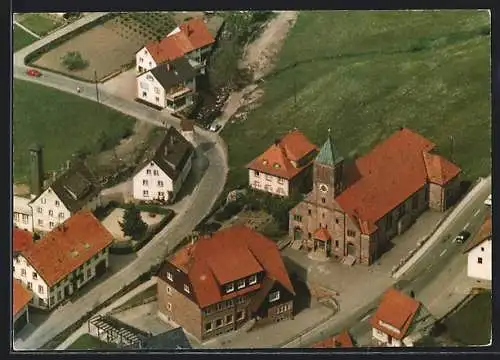 AK Seebach / Schwarzwald, Herz Jesu-Kirche aus der Vogelschau