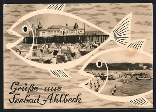 AK Ahlbeck, Strandbad im Fisch-Passepartout