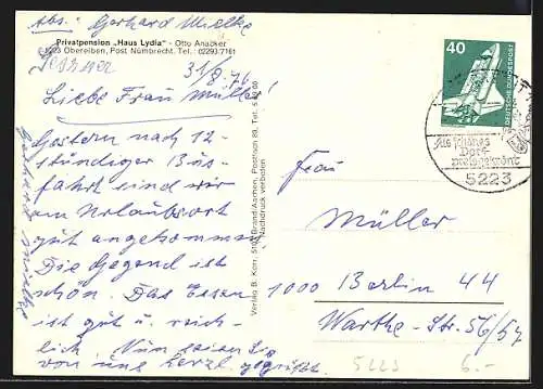 AK Oberelben /Nümbrecht, Privatpension Haus Lydia, Bes. Otto Anacker