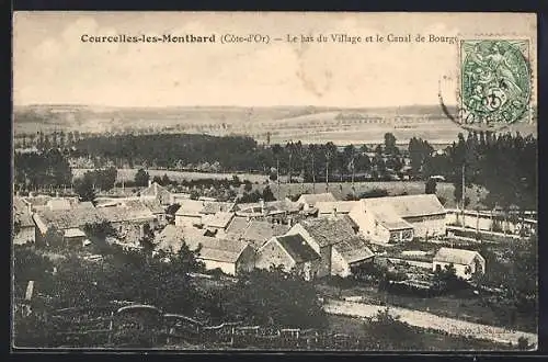 AK Courcelles-les-Montbard, Le bas du Village et le Canal de Bourg