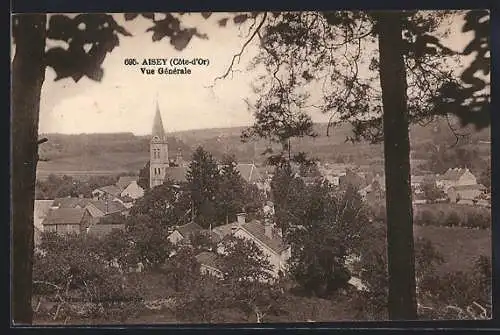 AK Aisey, Vue générale du village avec l`église et la campagne environnante