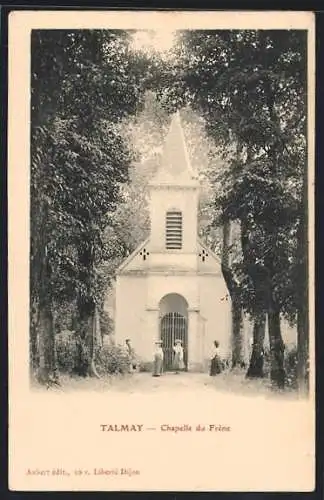 AK Talmay, Chapelle du Frêne entourée par de grands arbres